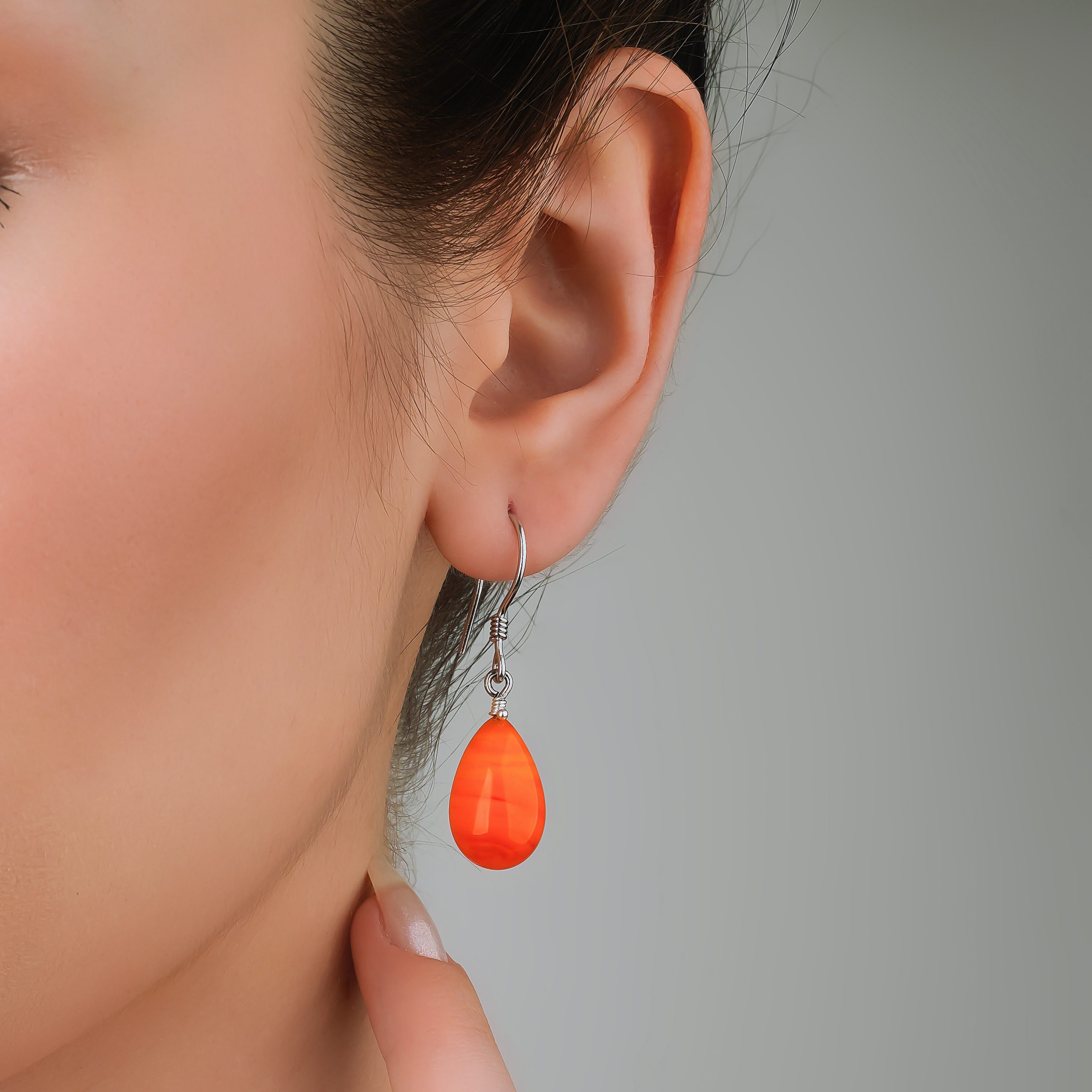 Orange Murano Glass Silver Earrings - Lykia Jewelry