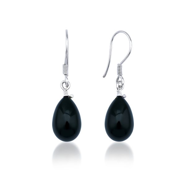 black dangle drop glass earrings- lykia jewelry