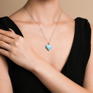 blue lampwork heart glass silver necklace - lykia jewelry