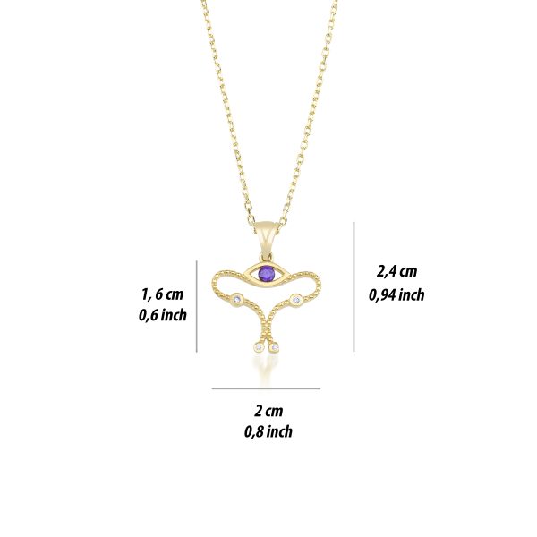 purple evil eye gold plated silver uterus necklace - lykia jewelry